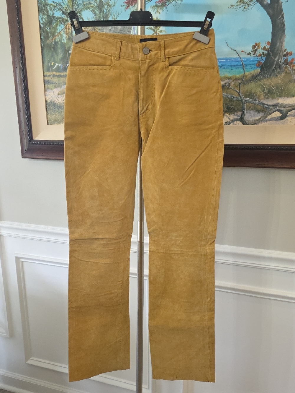 Skin Mustard Leather Straight-Leg Trousers